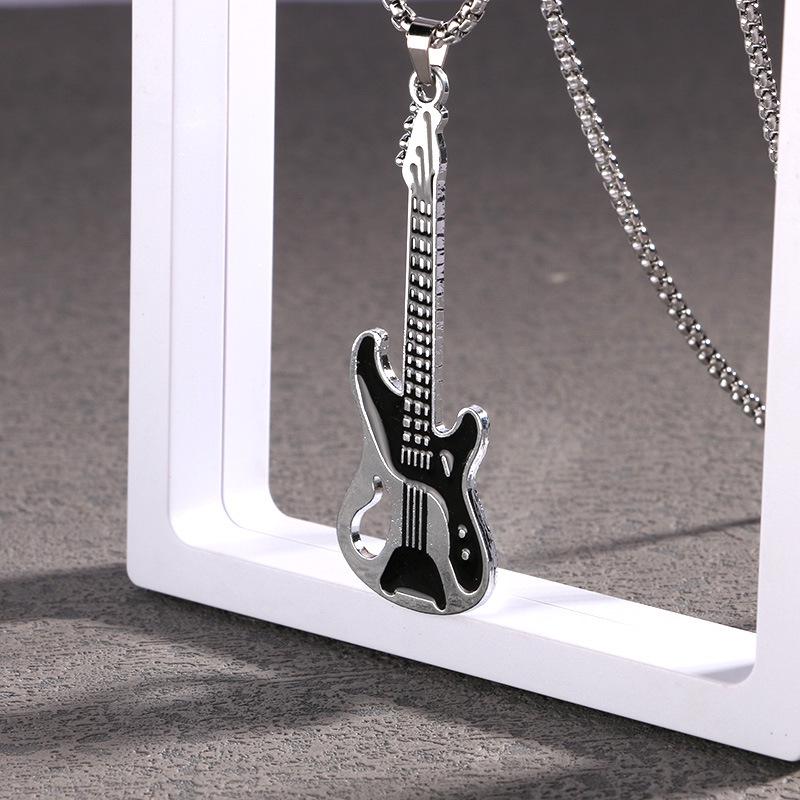 Korean Hip Hop Guitar Necklace: Men's Drip Oil Pendant with Rock Style Musical Charm