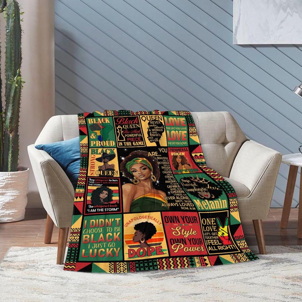 African American Gifts for Women, Afro Black Girl Blanket 50"x60", African American Throw Blanket with Inspiring Positive Quotes, Christmas Birthday