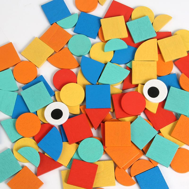 2-In-1 Wooden Mosaic Puzzle & Pegboard Set - Creative Shape Building Double-Sided Early Fun Montessor Benefit Intelligence Game