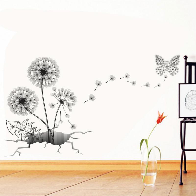 3D Dandelion Butterfly Wall Stickers Living Room Bedroom Children Room Decoration Wallpaper