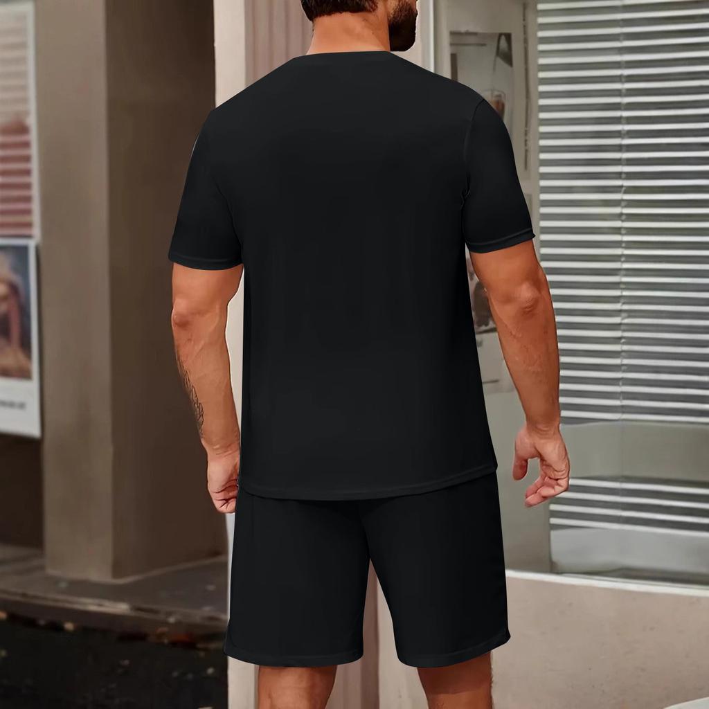 Men's Summer Casual 2-Piece Outfit Round Men's Neck Short Sleeve Tee Shorts Set
