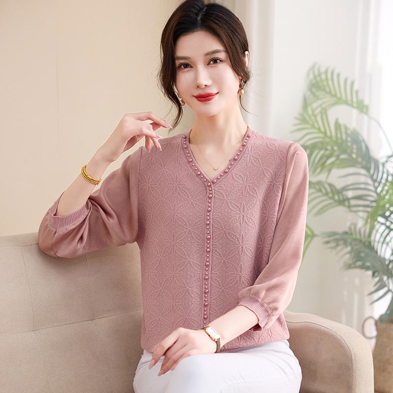

Chiffon Knit Top: Stylish Sheer Sleeve T-Shirt for Women, Perfect for Spring & Summer as a Base Layer for All Ages. XL (recommended 50-55 kg) розовый