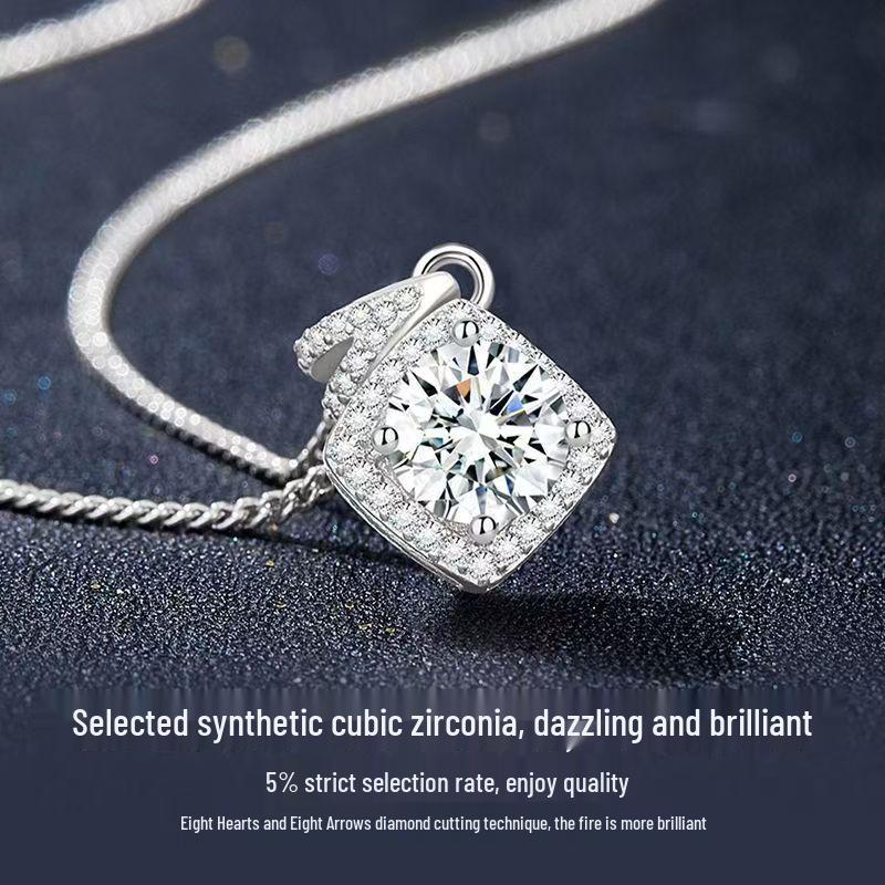 S925 Sterling Silver Heart & Square Pendant Necklace - Elegant Clavicle Jewelry for Women 925 Silver