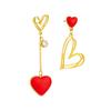 Gold Plated Asymmetric Red Enamel Heart Drop Earrings for Women Stainless Steel
