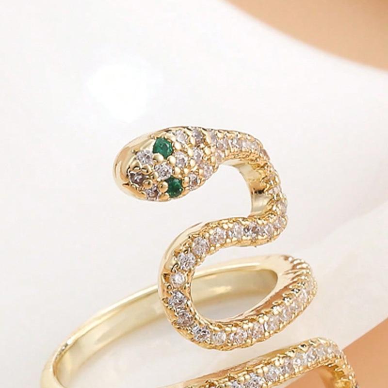American Hip Hop Personality Full Diamond Ring Niche Spirit Snake Copper Inlaid Zircon Winding Ring Versatile Internet Celebrity Ins Ring