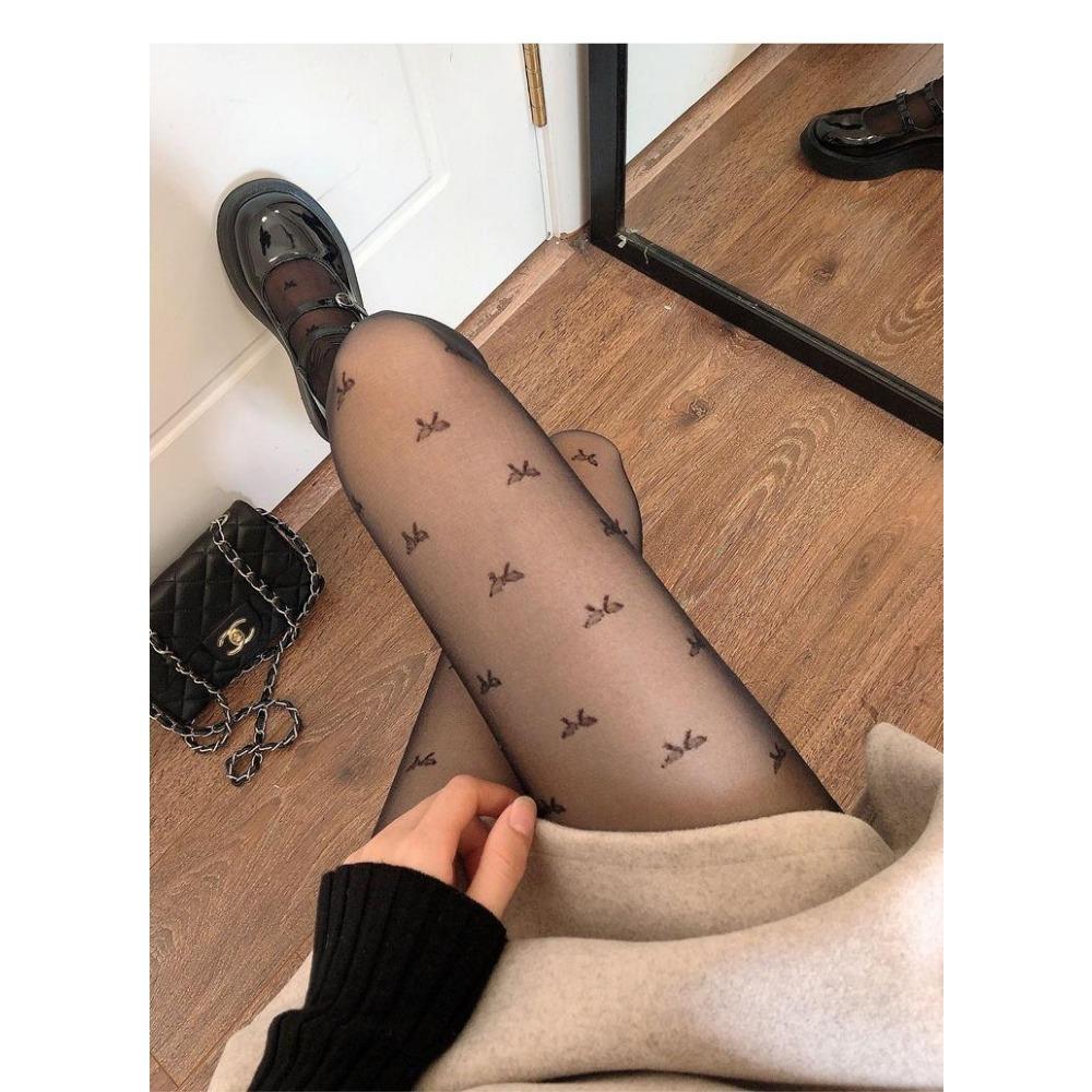 Love White Stockings Women's Spring and Summer Thin Sweet Bow Jacquard Pantyhose Lolita Round Polka Dot Jk Black Silk