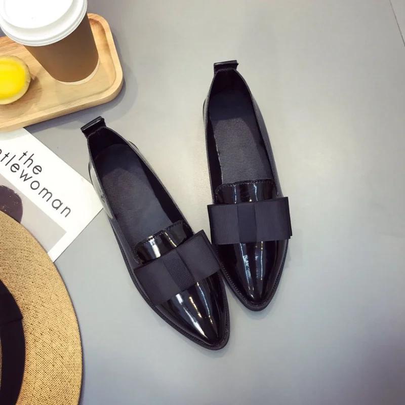 Little Leather Shoes for Women, Spring 2025 New Style Butterfly Knot Lacquered Leather College Style Student Casual Shoes