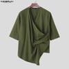 INCERUN Oversized Men V Neck Short Sleeve Solid Color Casual Loose Irregular T-shirts Tops