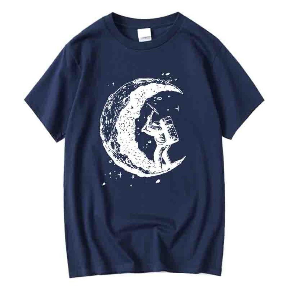 Men's High Quality 100% Cotton Moon Print Casual Summer Cool Short Sleeve Men Tshirt Loose t-shirt Male Tee Shirts Male Tee Tops