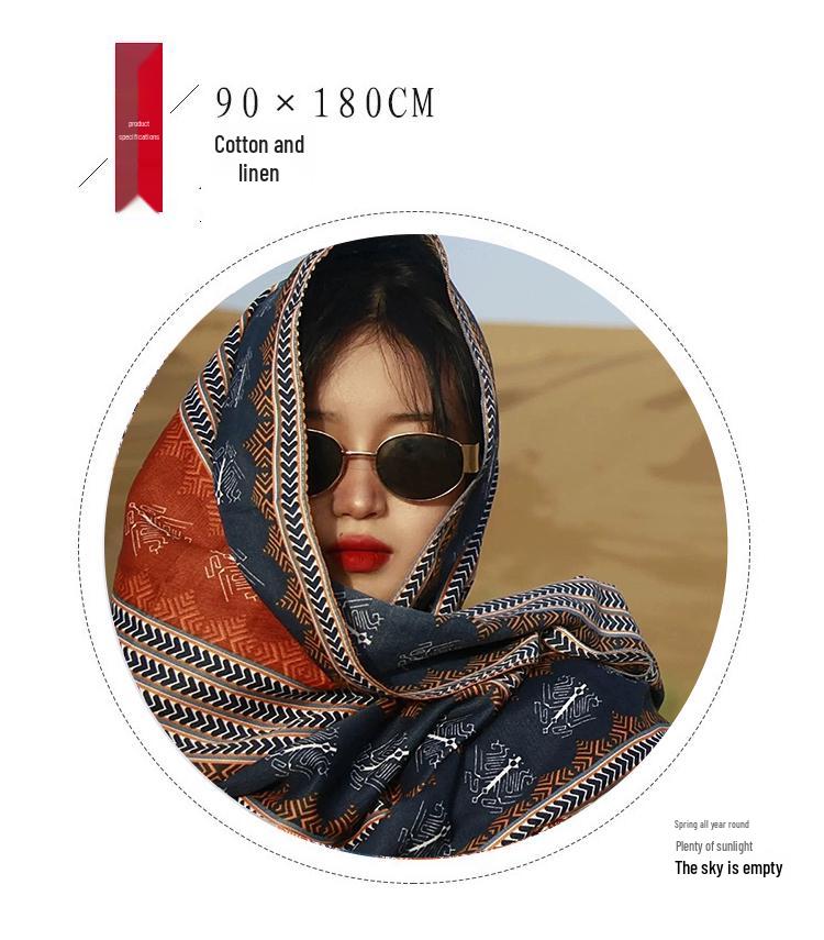 Women's Ethnic Cotton Linen Summer Shawl and Tibet Silk Scarf