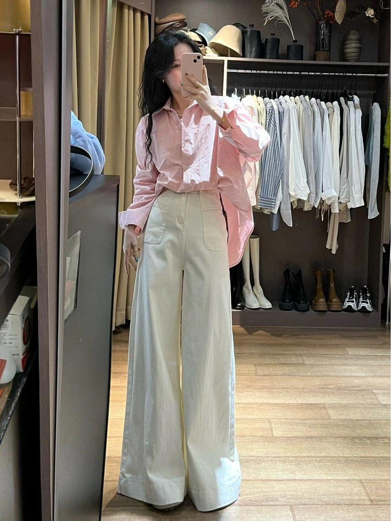 Shisanhang Damen Dunkelblaue High-Waist Wide-Leg Jeans - 2024 Sommer Drapierter Wisch-Look