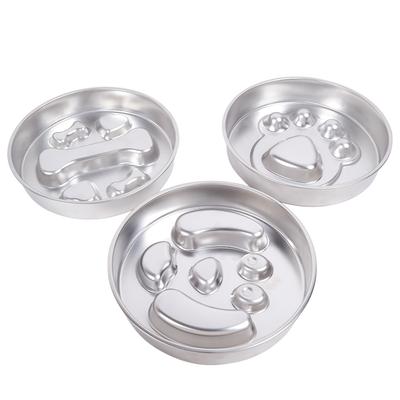 Ein Haustierknochen 304 Edelstahl Pfotenabdruck Hundeschale Langsamfresser Schale Große Kapazität Futter Napf für Haustiere Rutschfest Knochen Hundemahlzeit Tablett mittel