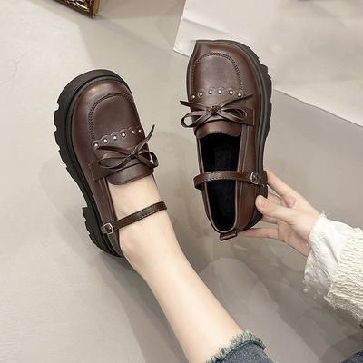 Platform Bow Small Leather Shoes Women's British Style Retro Versatile Skirt Mary Jane Single Shoes Spring and Summer New
