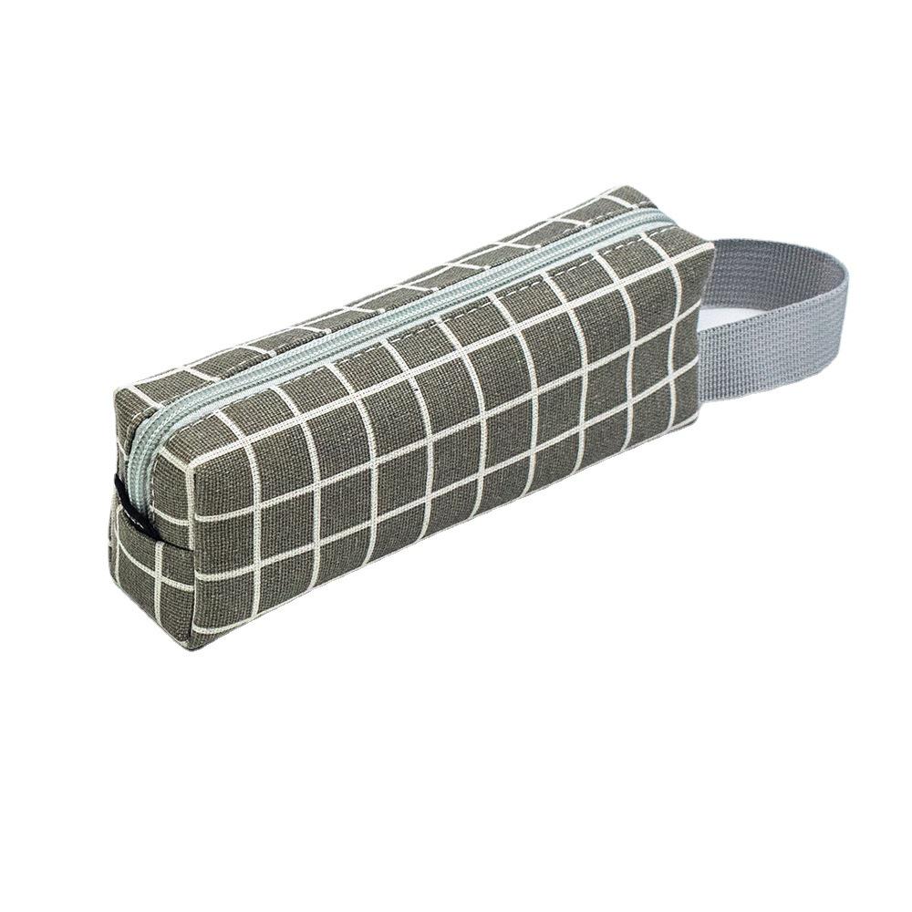 Bojin Black & White Plaid Canvas Pencil Case for Students