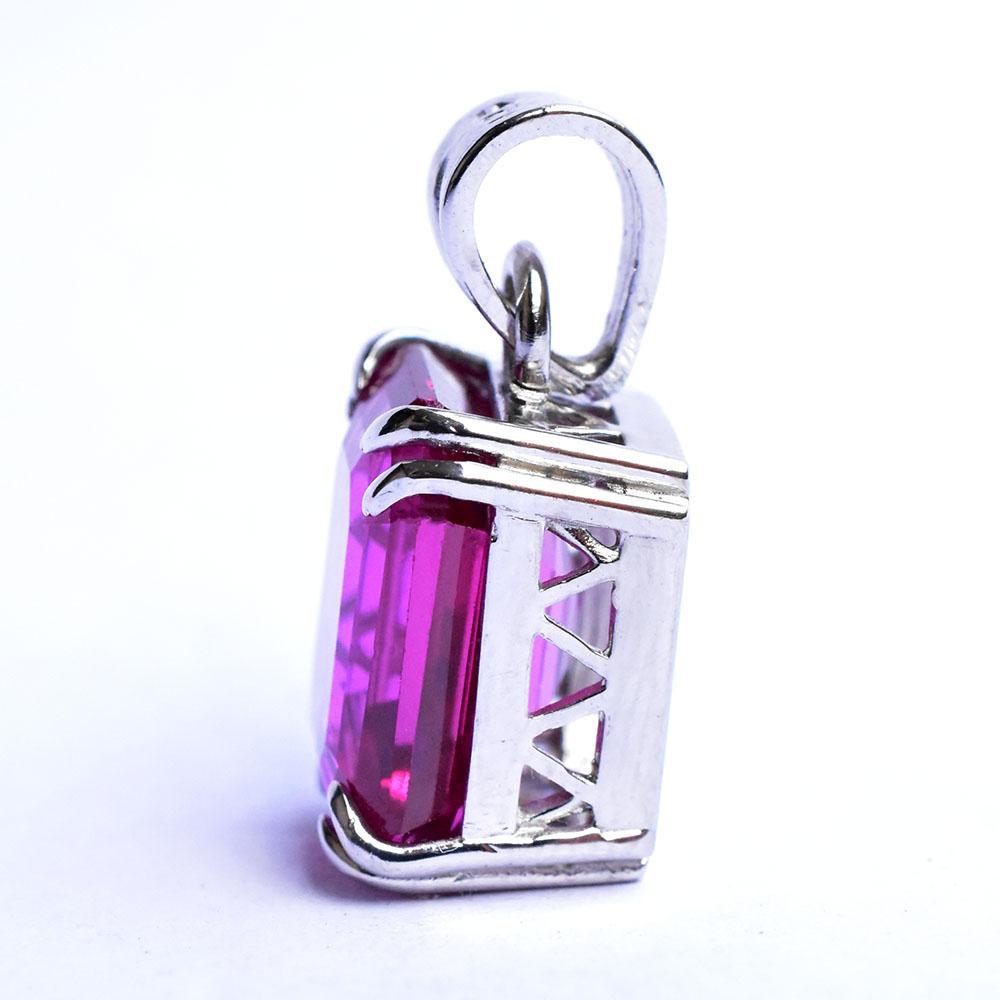 Natural Pink Ruby Pendant 24 ct Emerald Cut 925 Sterling Silver Gem'S Gemstone Jewelry Gift