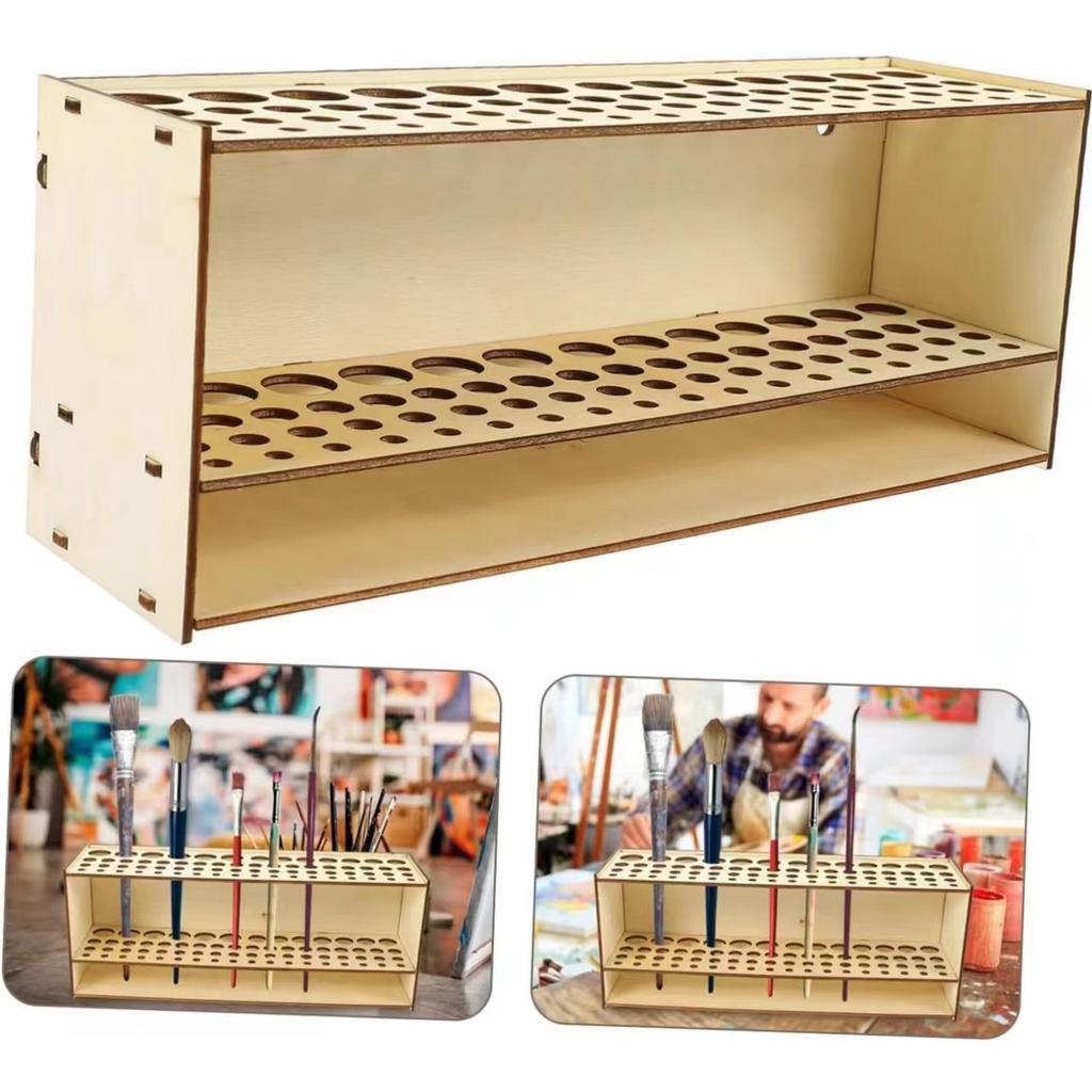 67-Slot Premium Wooden Brush Holder - Durable Artist Desk Organizer, Pencil & Paint Brushes Storage, Elegant Art & Craft Supplie