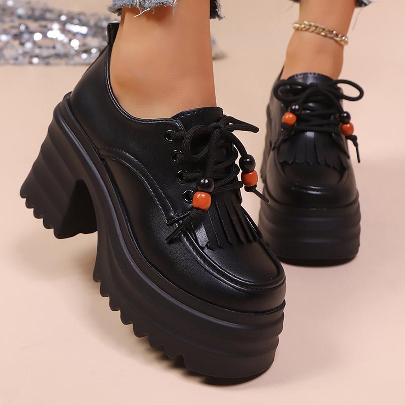 Fashion Women's Fashion Chunky High Heel Short Boots Woman Autumn Winter Platform High Heels Shoes Woman Tassel Decor Thick Sole Booties