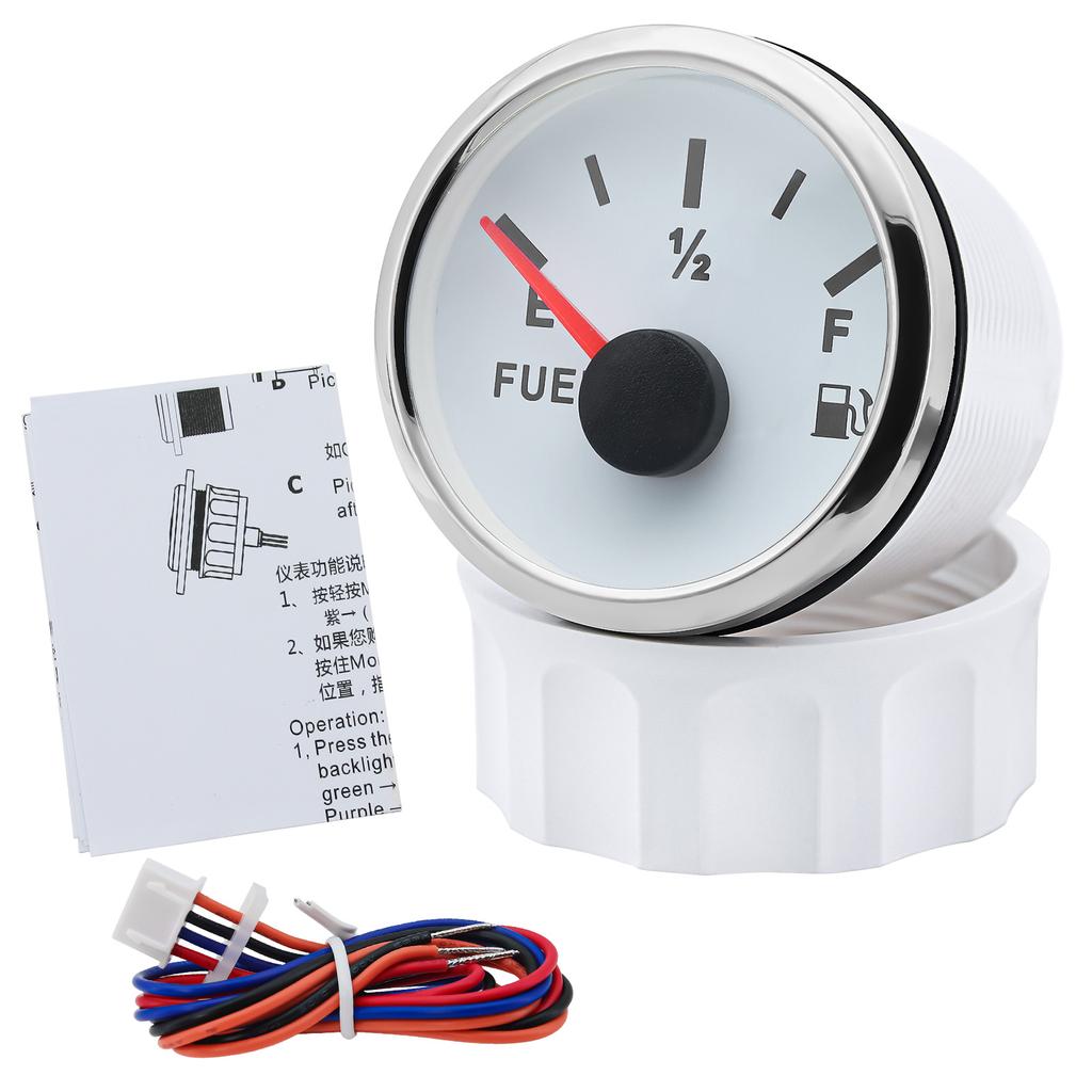 0-190ohm 2" 52mm Fuel Level Gauge with 8 Color Light Waterproof Oil Tank Level Meter Indicator for Car RV Boat Marine 12V24V