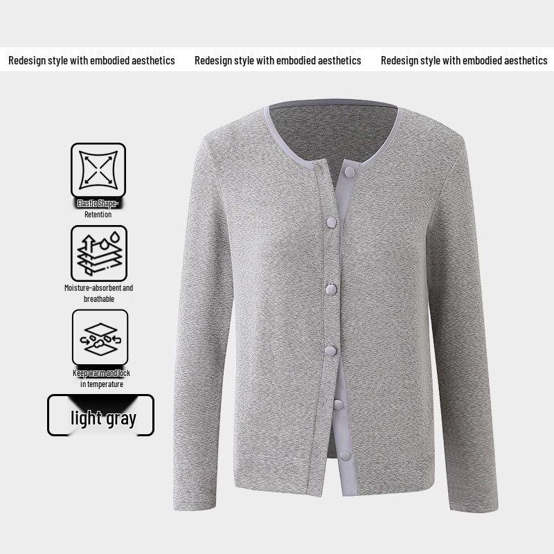 

Женский кардиган крупной вязки «бамбуковым узором» - Осень/Зима, круглый вырез M [80-110 jin] светло-серый