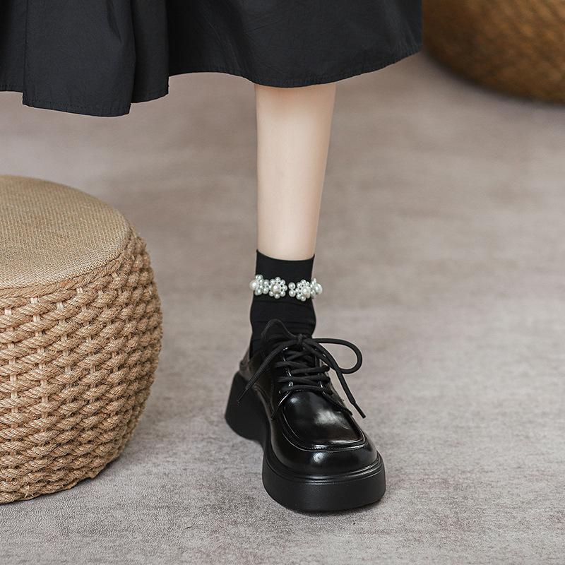 

Женские весенне-летние туфли на платформе, туфли на танкетке, увеличивающие рост, с большим носком и маленькие кожаные туфли женские 40