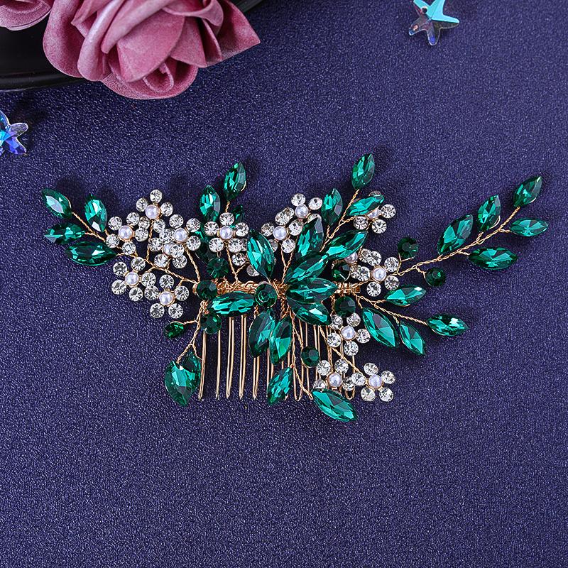 Зеленый хрустальный гребень для волос для женщин, для выпускного вечера, с жемчугом, заколка-гребень для волос, ободок, свадебные аксессуары для волос, ювелирные изделия, заколка-гребень