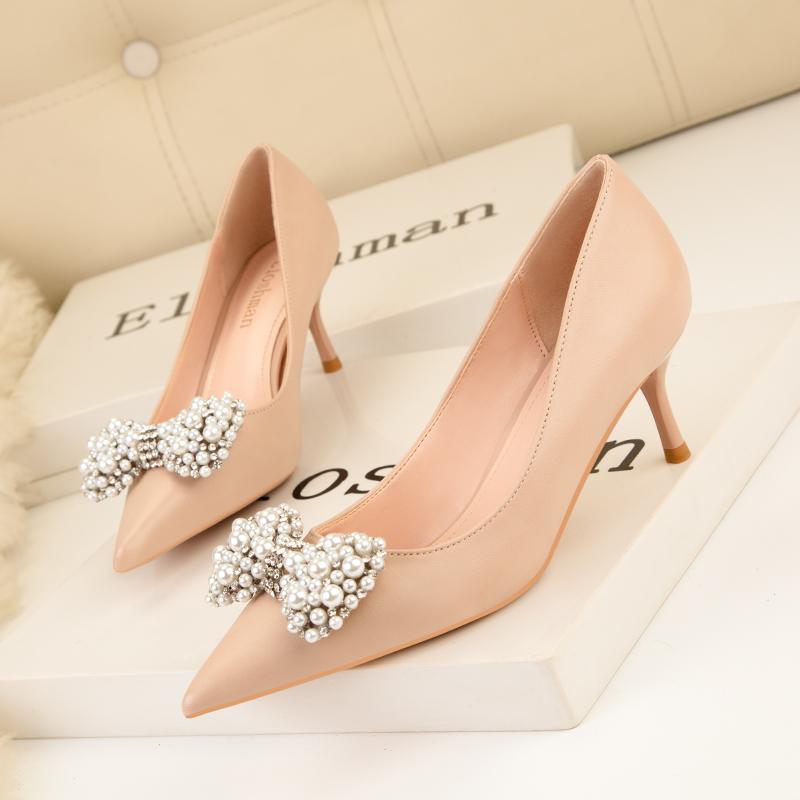 Fashion Women's Shoes High Heels Women 2025 New Wedding Shoes Banquet Shoes Rhinestone Bow Stiletto Heel Sexy Party Single Shoes Pumps