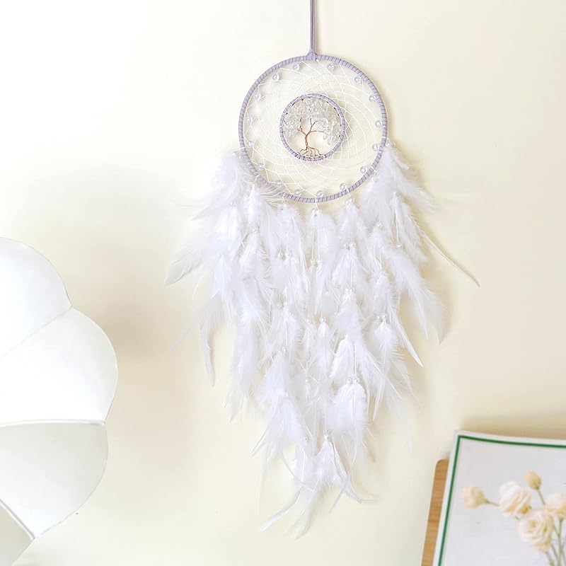 Dream Catchers, Pink Dream Catcher Tree of Life Wall Decor, with Natural Healing Crystal Stone, Perfect Pink Crystal Handmade Dreamlike Dream White-small Tree of Life