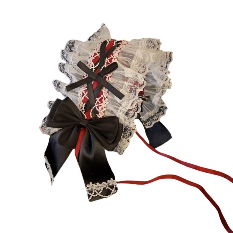 Gothischer Rüschenspitzen-Schleifenknoten-Kopfschmuck Cosplay Haaraccessoires für Dienstmädchen-Mädchen Süßes Stirnband Süße Party-Accessoires