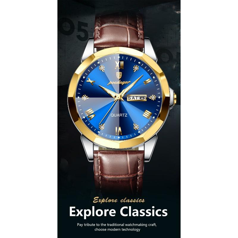 POEDAGAR Luxury Man Wristwatch High Quality Quartz Sports Business Men Watch Waterproof Luminous Date Week Leather Watches