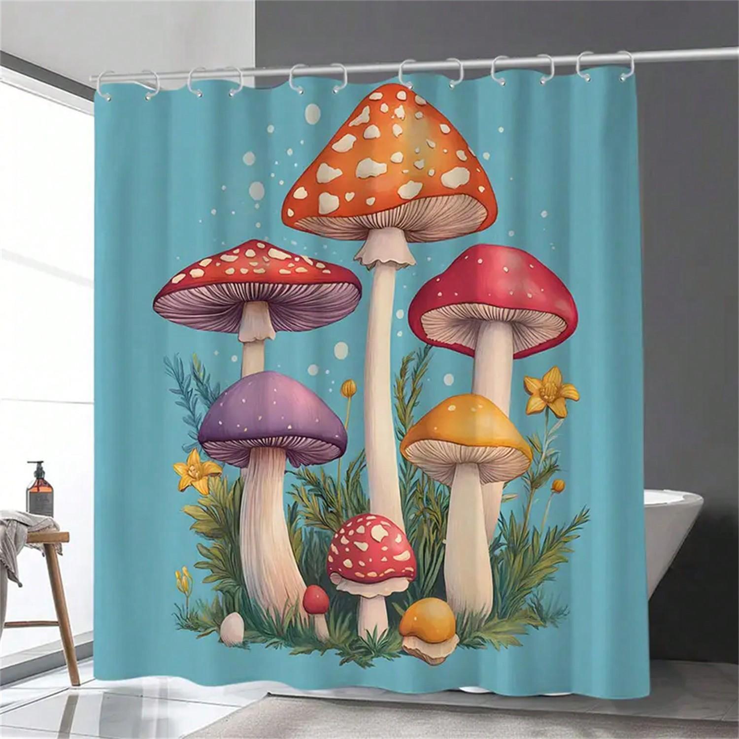 

Enchanted Mushroom Shower Curtain: Embrace The Whimsical Design, Soft Fabric, And Magical Vibes For Your Cozy Bathroom W60H190(CM)-1 Pcs
