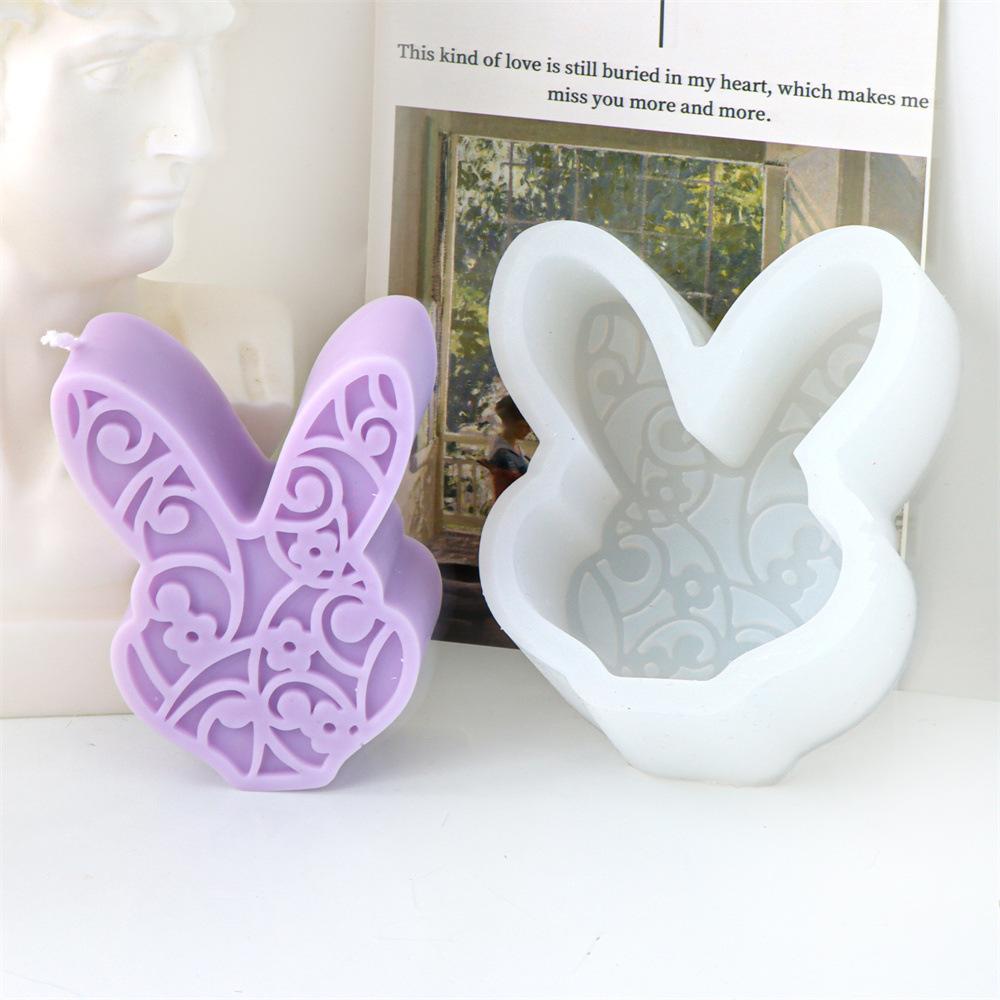 Easter Flat Relief Flower Rabbit Candle Silicone Mold DIY Bunny Soap Crystal Making Tool Animal Ice Tray Craft Home Decor