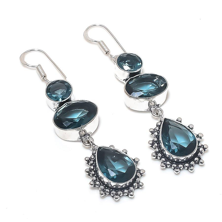 

Natural Iolite Quartz Gemstone Handmade 925 Sterling Silver Earring 2.56 I1U48