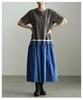 la Contrast Color Cotton Dress for Women Long Short Free Gray [sawa á mode] - Length, Sleeves, Figure-Flattering, Casual, Spring/Summer, Spring/Summer