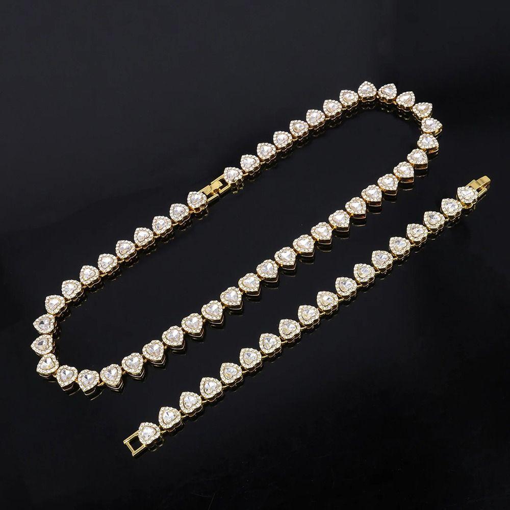 1Pcs Heart-shaped Chain Bracelet Alloy Rock Party Jewelry Durable Rhinestone Necklace