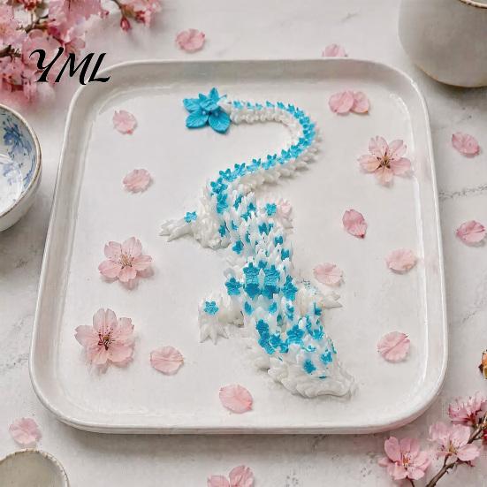 Mythical Creature Desk Decoration Cherry Blossom Dragon Figurine with Movable Joints, 3D Printed Fidget Toy Flower Toy, Articulated Model Decor Animal