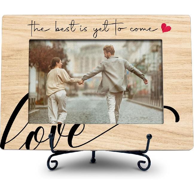 Best Is Yet To Come Love Picture Frame, 4X6 Wooden Photo Frame With Iron Stand, Wedding & Engagement Gifts