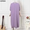 VONDA Summer Women Half Batwing Sleeve Patchwork Hem Casual Loose Long Robe Dress