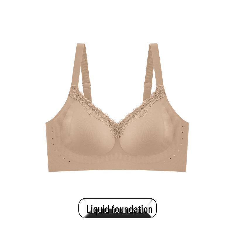 Lace Trim Seamless Deep V Soft Support Wireless Bra for Small Busts