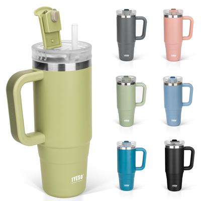 TYESO Tumbler Garrafa de Água Isolada a Frio Garrafa de Aço Inoxidável Garrafa de Água com Alça de Canudo Caneca Externa Isolada a Vácuo Estrutura Dupla Ampla