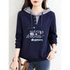 Sale for Foreign Trade Export: 100% Pure Cotton Long-Sleeve Stylish Hooded T-Shirt for Women, Autumn, Plus Size, Casual Base Shirt, Trendy Top