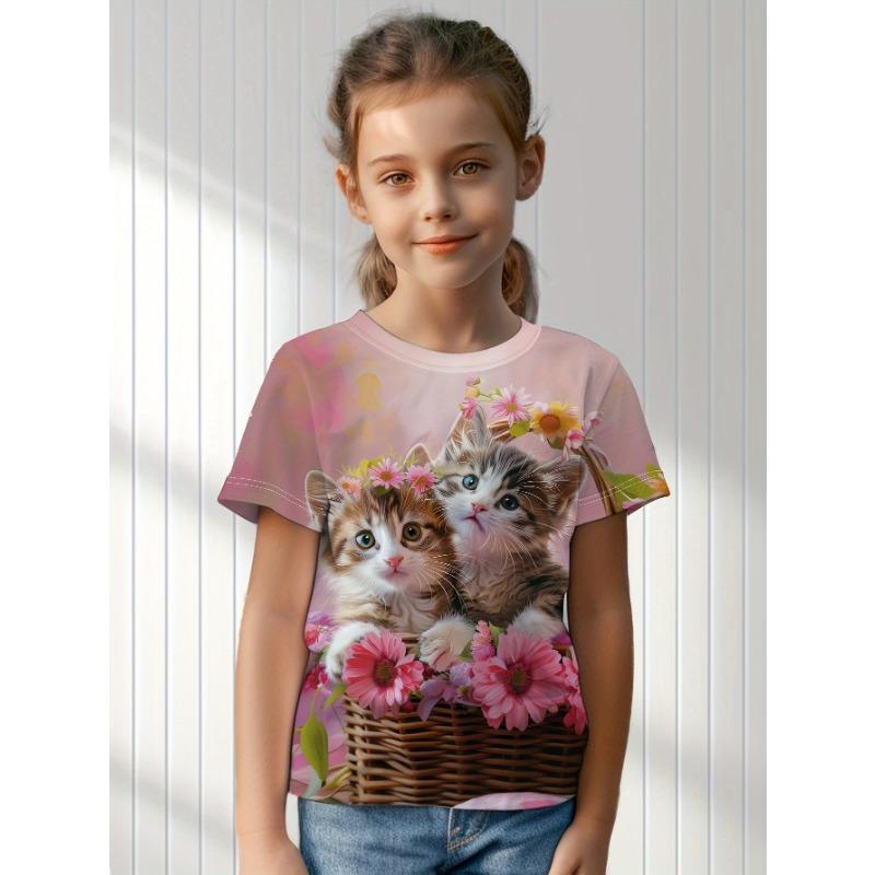 

Детская одежда Футболка для девочек с коротким рукавом и 3D-принтом для детей Летняя одежда Повседневная одежда Kawaii с круглым вырезом для девочек Топы 140