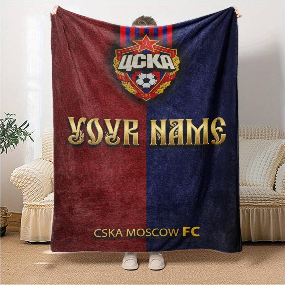 Name Custom PFC CSKA Moscow Logo Print Flannel Blanket High Quality Warm Comfortable Cover for All Seasons Perfect for Gifts Home Decor
