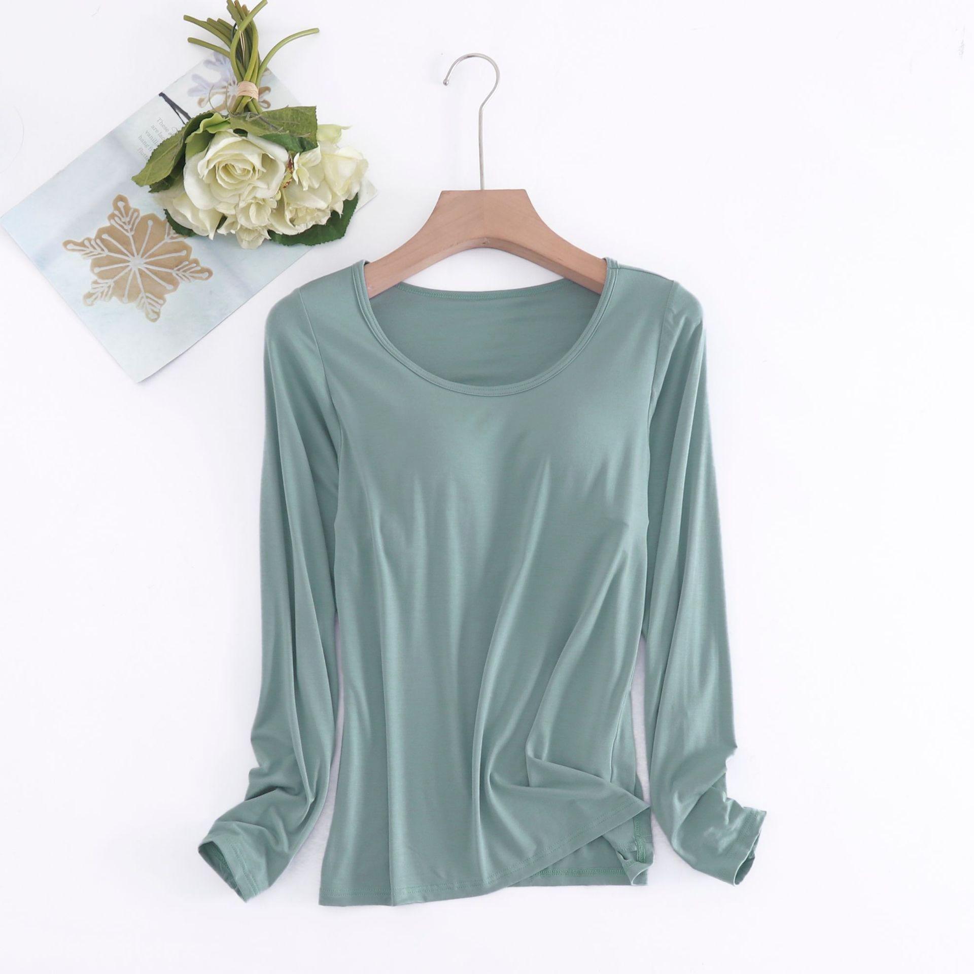 

Женский топ для пижамы с длинным рукавом в корейском стиле, свободного кроя, со встроенной чашкой из модала и нагрудником L