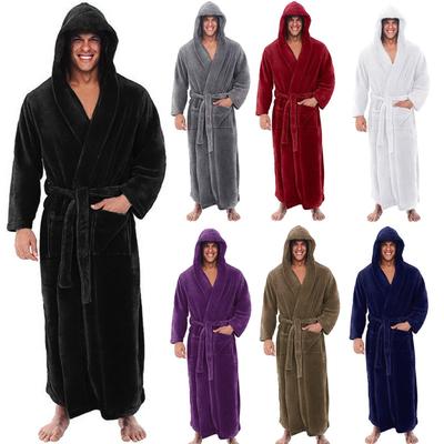 Men's Winter Plush Lengthened Shawl Bathrobe Home Clothes Long Sleeved Robe Coat