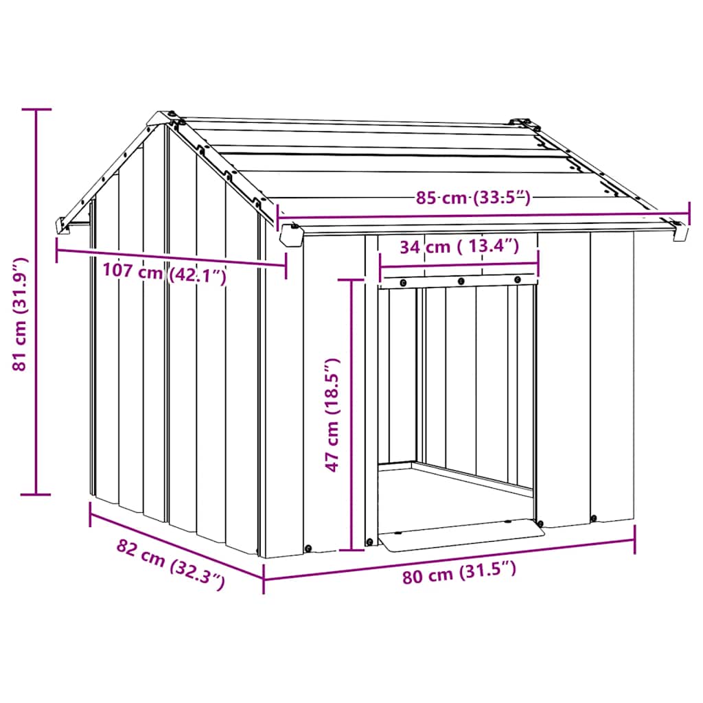Vidaxl Dog House Buda With Roof, 85X107X81 Cm, Galvanized Steel