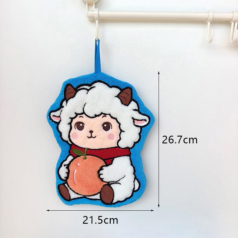 Cartoon Sheep Design Hanging Hand Towel Super Absorbent Thick Durable for Kitchen Bathroom Home Cleaning
