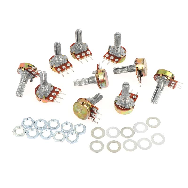 10Pcs Wh148 Single Potentiometer B 1K-500K 15Mm/20Mm Shaft Adjustable Resistor Stable Control Electronic Diy Circuit Parts