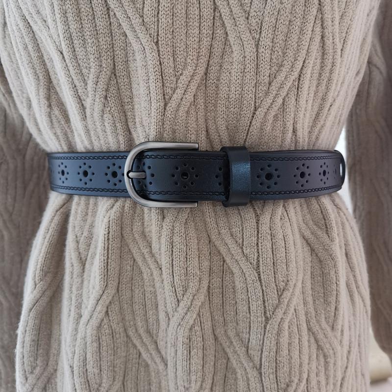 Women Leather Belt With Alloy Buckle And Holes For Casual And Office Wear