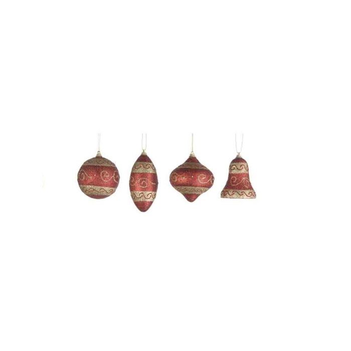 Lot de 4 boules de Noel Rouge Pailettes