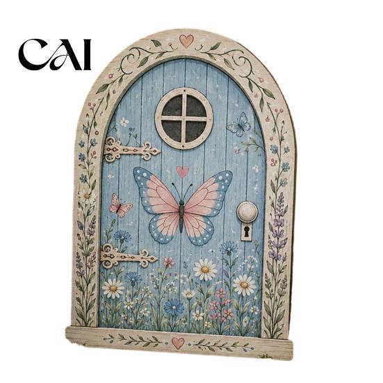 Durable Fairy Door for Garden Mini Wooden Door, 2D Flat Miniature Unique House Gate DIY Craft, Dollhouse Accessory, Wall Terrarium Decor Festive